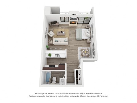 Floor plan for studio, 1 bath, 486 sqft